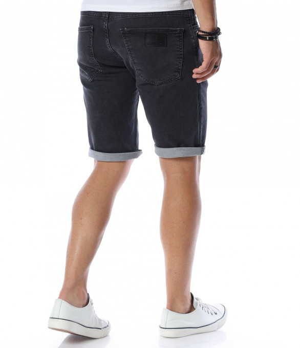 Къси черни дънки с връзки 13992 - Черен