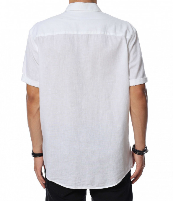 Ленена риза с къс ръкав 13975 - Бял