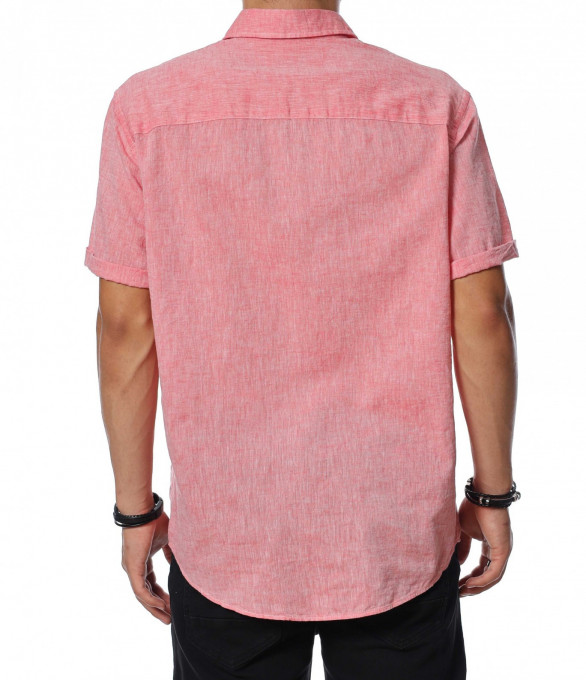 Ленена риза с къс ръкав 13975 - Розов