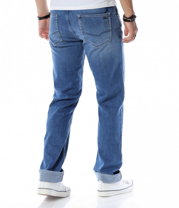 Дънки с права кройка и колан 13979 - Син