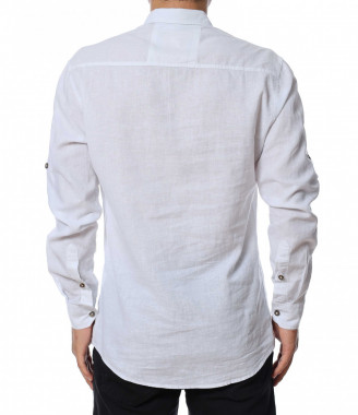 Бяла ленена риза с лого... 2