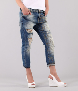 Дамски 7/8 дънки с апликации